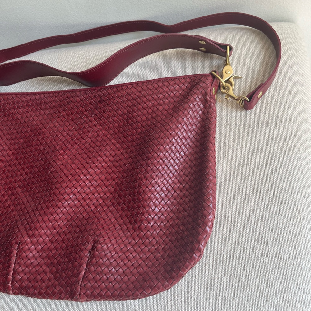 Clare V Woven Leather Hobo Crossbody in Wine - Picture 3 of 6